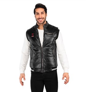 کاپشن پافر چرم مصنوعی مردانه اسپرت مشکی Alma مدل 41120
