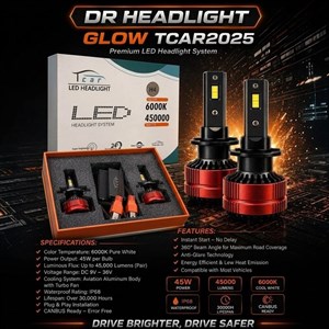 هدلایت GLOW TCAR 2025 پایهH7 نوری قوی