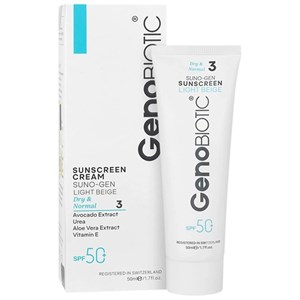 کرم ضد آفتاب مخصوص پوست خشک و معمولی بژ روشن spf 50 شماره 3 سانوژن (طرح جدید) ژنوبایوتیک 50 میل