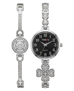 ساعت زنانه TIME4U ست دستبندی نگین‌دار با موتور کوارتز