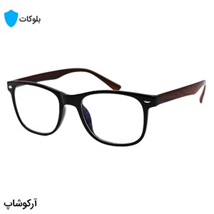عینک با فریم ویفرر کوچک، رنگ مشکی براق، از جنس کائوچو، دسته قهوه‌ای و لنز بی‌رنگ (بلوکات) مدل 2470