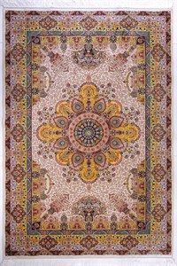 فرش ابریشم دستبافتگونه بارودا کد 5511 کرم - 2.25×1.5، 2 سال ضمانت کیفیت بارودا