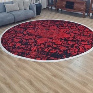 فرشینه گرد مخمل کیفیت گوشتی Aقرمز مشکی U117