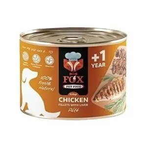 کنسرو پته سگ بالغ فاکس FOX طعم مرغ و جگر 500 گرم