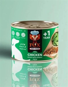 کنسرو پته سگ بالغ فاکس FOX طعم فیله مرغ و اسفناج 500 گرم