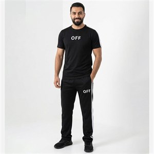 ست مردانه تیشرت و شلوار مشکی طرح دار