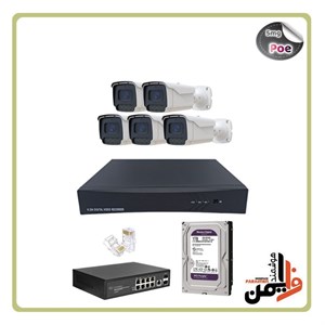 پک 5 عددی دوربین تحت شبکه 5mgدستگاه 16کانال 4kهاپ سویچ poeهارد1 ترابایتاتصالات کامل