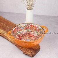 کاسه گرد دو دسته سرامیکی طرح پاییز تکی