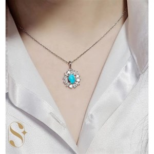 پلاک نقره زنانه مدل فیروزه SilverSet-P005 