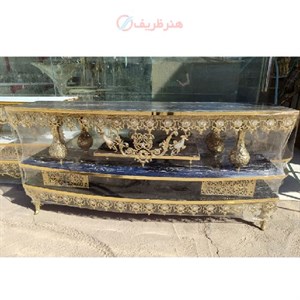 میز تلویزیون برنزی نیم گرد مشکی مدل دو کشو