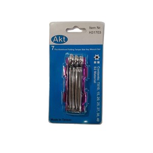 آچار آلن ستاره ای سوراخدار چاقویی بدنه آلومینیومی سری 7 عددی AKT کد H31703