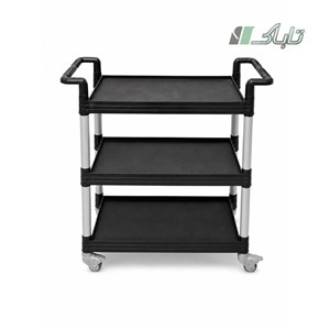 ترولی 3 طبقه تخت پلاستیکی مشکی بی سطل