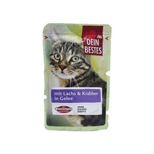پوچ گربه دین بستس با طعم سالمون و خرچنگ Dein bestes Salmon and Crab وزن 100 گرم
