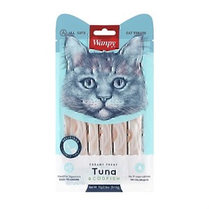 بستنی گربه ونپی انگلیسی نویس با طعم ماهی تن و ماهی کاد Wanpy Treat Tuna & CodFish بسته 25 عددی