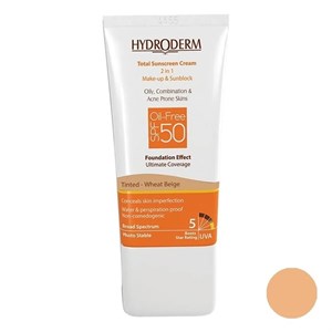 کرم ضد آفتاب کرم پودری هیدرودرم رنگ بژ گندمی با SPF50 مناسب انواع پوست حجم 40 میلی لیتر