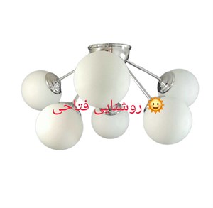 لوستر سقفی مدل مولکولی شش شعله حباب دار رنگ نقره ای