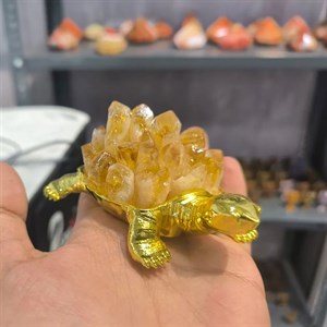 مجسمه دکوری لاکپشت با سنگ راف سیترین کد 2558