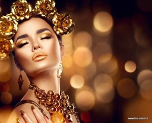 پوستر دیواری طرح سالن زیبایی دختر با گلسر طلایی
