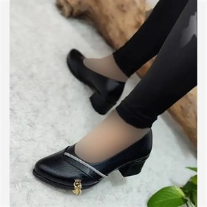 کفش طبی مجلسی زنانه مدل نگینی لیزارد پاشنه 5 سانت رنگ مشکی