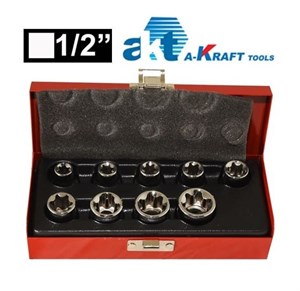 جعبه بکس E ستاره ای معکوس 9 پارچه E10 الیE24 درایو 1/2کروم وانادیوم AKT تایوان کد 824009E