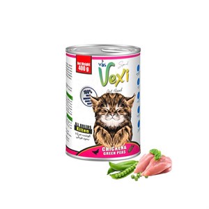 کنسرو غذای بچه گربه وکسی با طعم مرغ و نخود فرنگی Vexi Cat kitten With chicken وزن 400 گرم