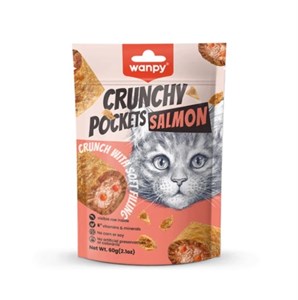 تشویقی گربه کرانچی پاکت ونپی با طعم ماهی سالمون و خاویار Wanpy Crunchy Pockets وزن 60 گرم