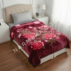 پتو دو نفره گلدار برجسته نیکو باف مدل برلیان (زرشکی)