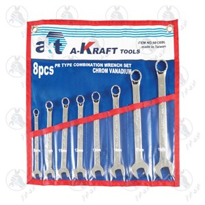 آچار یکسر تخت و رینگ کیفی بلند 8عددی 8-19 میلیمتر A-KRAFT کد A981308L