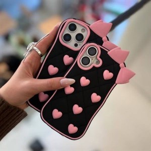 قاب سیلیکونی پاپیون و قلب صورتی مناسب سری 13 تا 16 آیفون