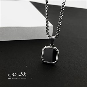 گردنبند مردانه اونیکس ONYX مربع مشکی نقره ای