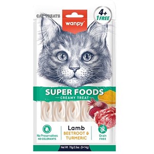 تشویقی بستنی گربه ونپی مدل سوپر فودز با طعم بره و چغندر و زرد چوبه Wanpy Super Foods Creamy Treat