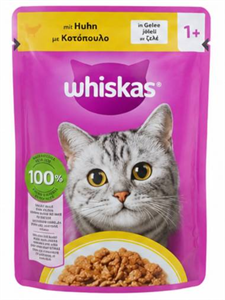 پوچ گربه ویسکاس ترک با طعم مرغ در ژله whiskas Adult Chicken in jelly وزن 85 گرم