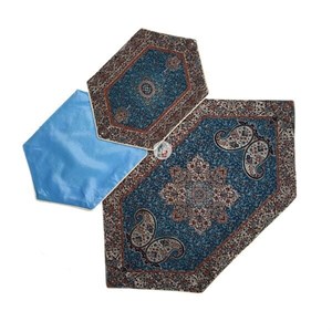 ست 3 تکه رومیزی جلومبلی ترمه طرح آذر - رنگ آبی