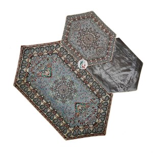 ست 4 تکه رومیزی ترمه طرح بهار - رنگ طوسی