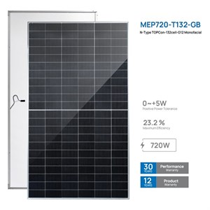 پنل خورشیدی ۷۲۰ وات یکطرفه مونوکریستال N-Type مانا انرژی (MEP720-T132-GB)