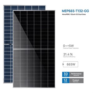 پنل خورشیدی ۶۶۵ وات دوطرفه مونوکریستال مانا انرژی (MEP665-P132-GG)