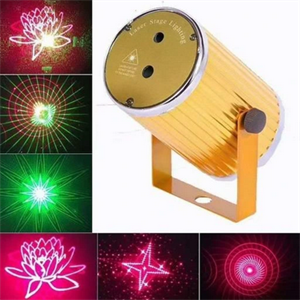 رقص نور لیزری سبز قرمز برقی استوانه ای طلایی دو لیزر مینی مدل mini laser stage light 4530