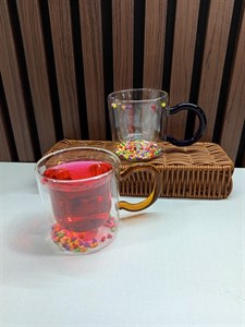ماگ دوجداره پیرکس دسته رنگی