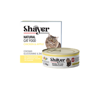 کنسرو غذای گربه با طعم مرغ و سیب در ژله شایر Shayer Natural Chicken & Apple وزن 110 گرم