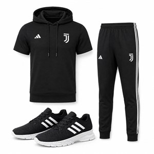 پکیج ست تیشرت کلاهدار و شلوار مردانه مدل Juventus کفش ورزشی مردانه مدل Alshen