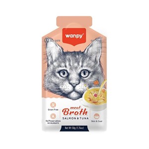 سوپ گربه ونپی با طعم ماهی تن و سالمون سفارش اروپا Wanpy Meat Broth وزن 50 گرم