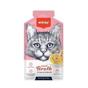 سوپ گربه ونپی با طعم ماهی تن و میگو سفارش اروپا Wanpy Meat Broth وزن 50 گرم