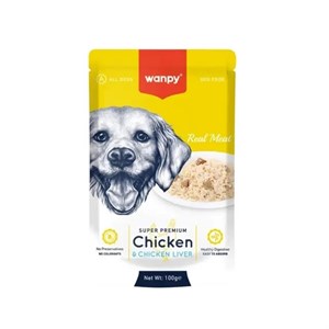 پوچ سگ ونپی مدل “Wanpy Super Premium” با طعم مرغ و جگر مرغ وزن 100 گرم