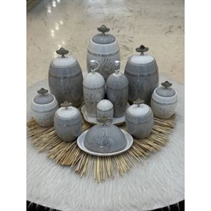 سرویس پاسماوری ۱۴ پارچه چینی مدل روشا طرح بیضی گل پنبه