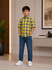 پیراهن آستین کوتاه چهار خانه پسرانه