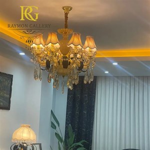 لوستر طلایی شیددار مورانو با بدنه کریستالی دست ساز 8شاخه