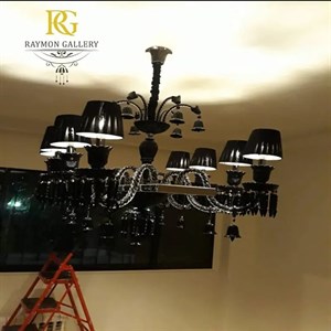 لوستر لاینر باکارات مشکی لوکس با شید پارچه ای