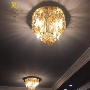 لوستر دایره ای طلایی سقفی سبک باکارات (سایز 40)