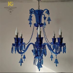لوستر مینیمال باکارات آبی و کریستال اشکی