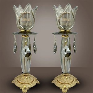 شمعدان کریستالی گلبرگی دودی آنتیک